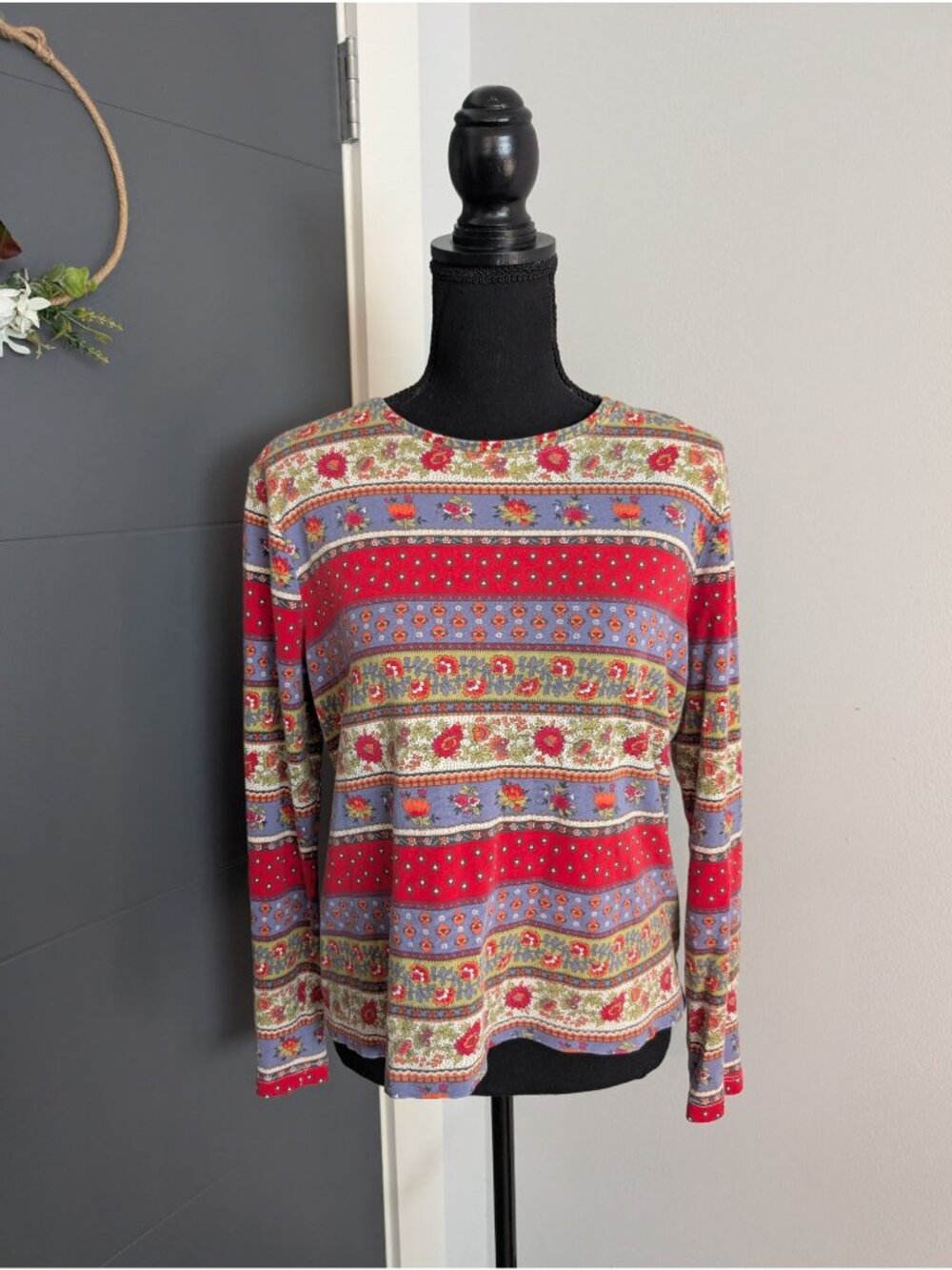 White Stag Womens Floral Multicolor Long Sleeve Top - Large Boho Cottagecore